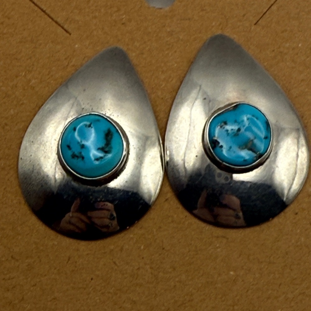 Vintage NA 925 Sterling Silver and Turquoise Nugget Post Earrings